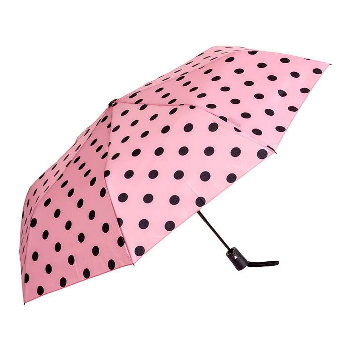 Clifton Compact Auto Open Polka Dots Pink and Black Umbrella