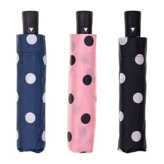 Clifton Compact Auto Open Polka Dots Navy and White Umbrella