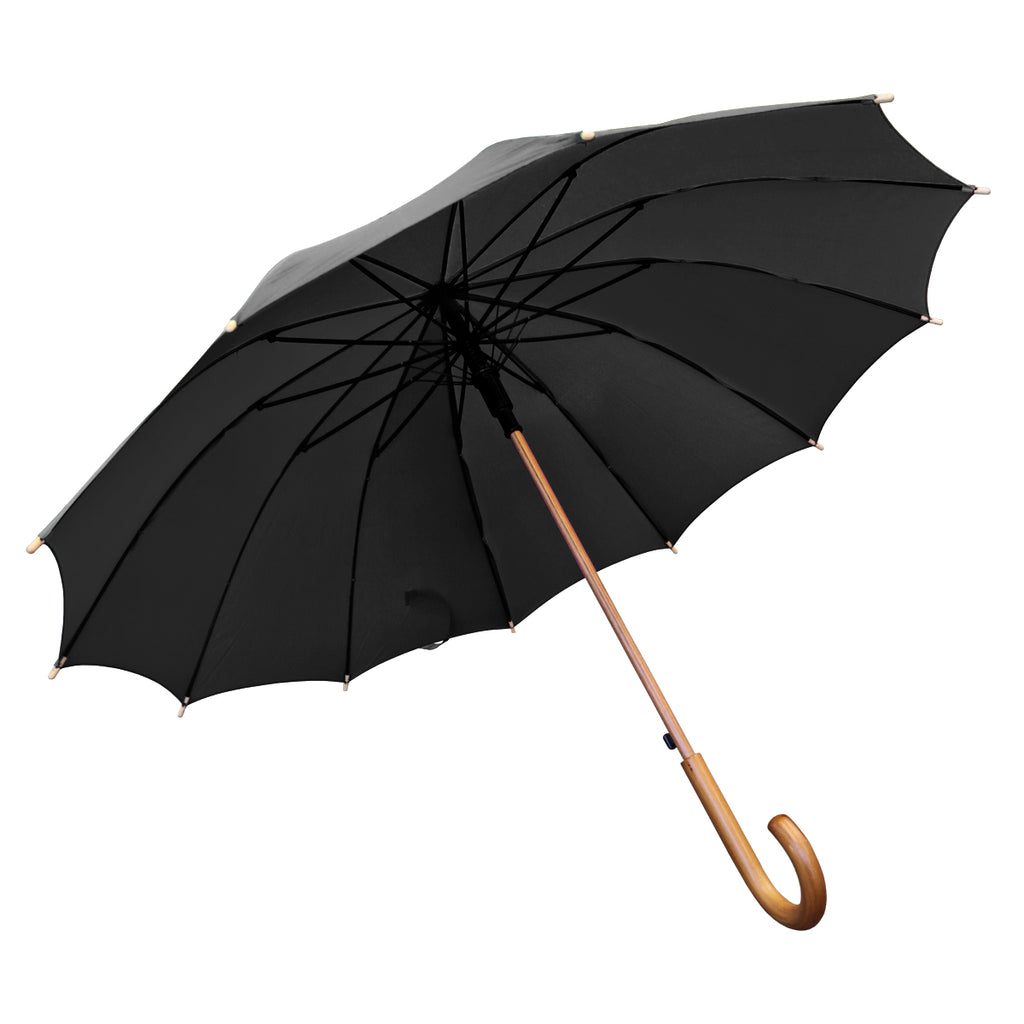 Willow Tree Auto Open Timber 12 Rib Black Umbrella