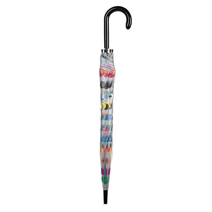 Clifton Auto Open PVC Clear Multi Coloured Spots Umbrella