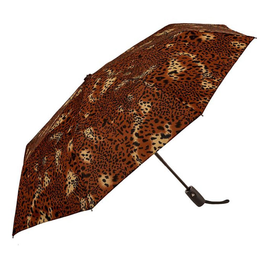 Clifton Auto Open Easy Close 8 Rib Safari Cheetah Brown Umbrella