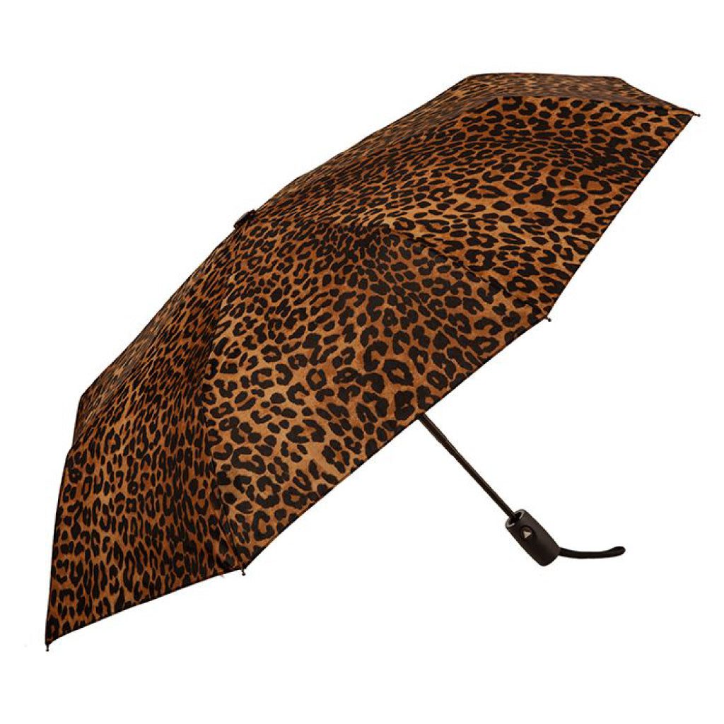 Clifton Auto Open Easy Close 8 Rib Safari Leopard Brown Umbrella