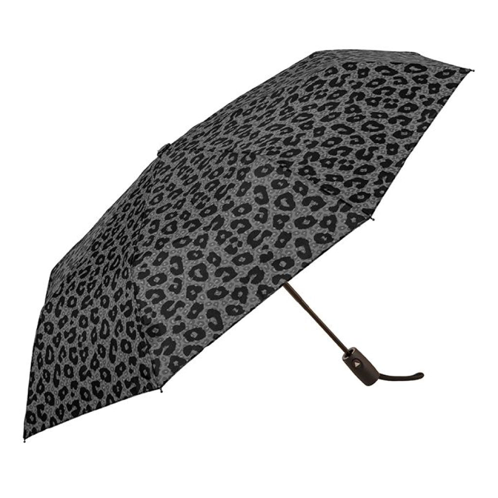 Clifton Auto Open Easy Close 8 Rib Safari Leopard Grey Umbrella