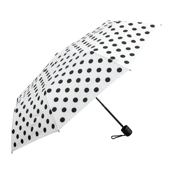 UPF50+ Clifton Compact Manual Black White Series Black Polka Umbrella