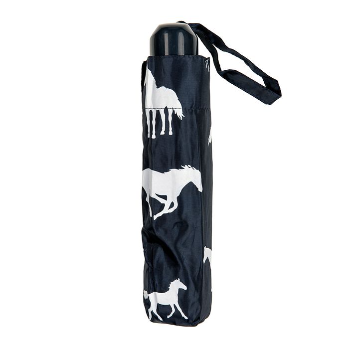 UPF50+ Clifton Mini Maxi Folding Compact Ink Navy Horses Umbrella