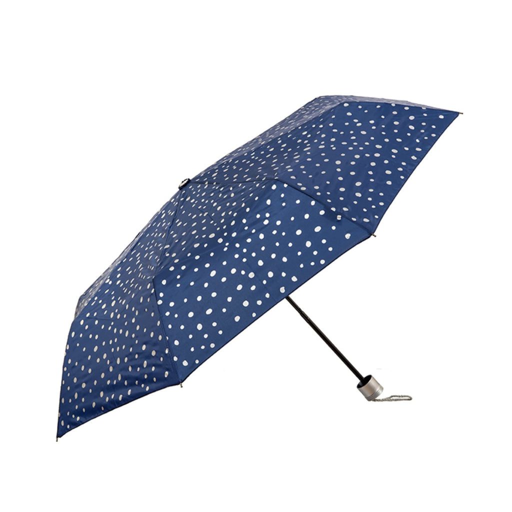 UPF50+ Clifton Mini Maxi Folding Compact Silver Spots Navy Umbrella