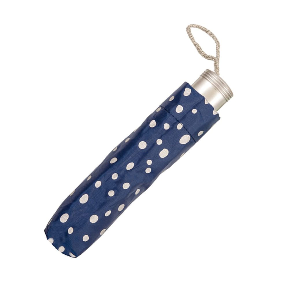 UPF50+ Clifton Mini Maxi Folding Compact Silver Spots Navy Umbrella