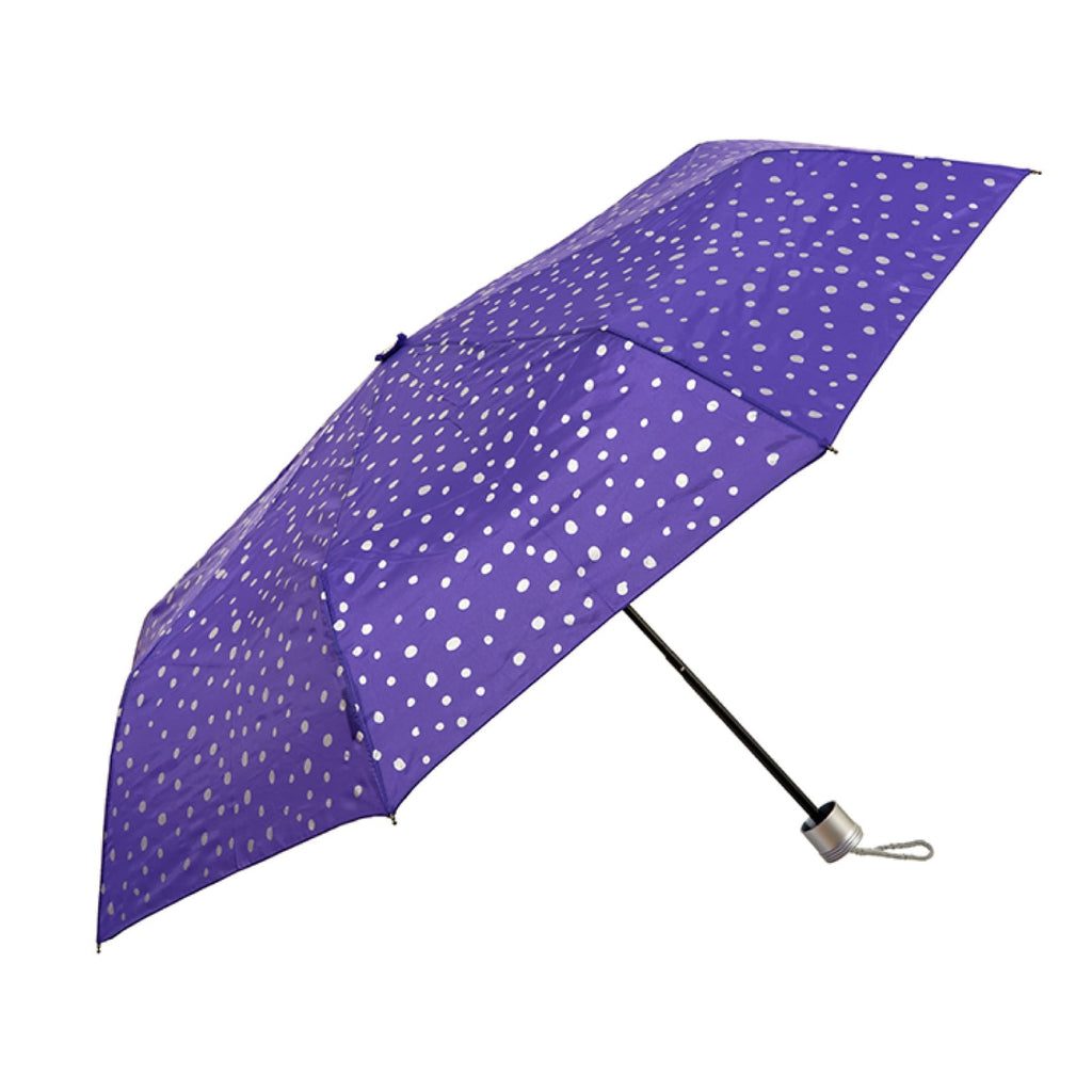 UPF50+ Clifton Mini Maxi Folding Compact Silver Spots Purple Umbrella