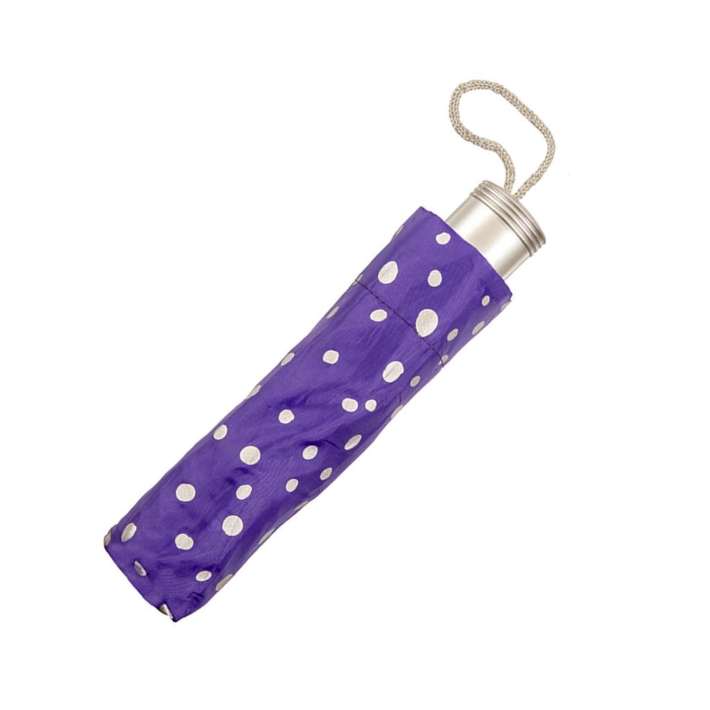 UPF50+ Clifton Mini Maxi Folding Compact Silver Spots Purple Umbrella