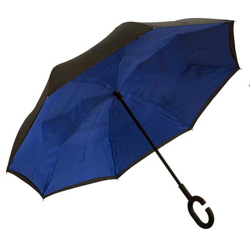 Clifton Outside-In Inverted Reverse Double Cover Black Blue Umbrella