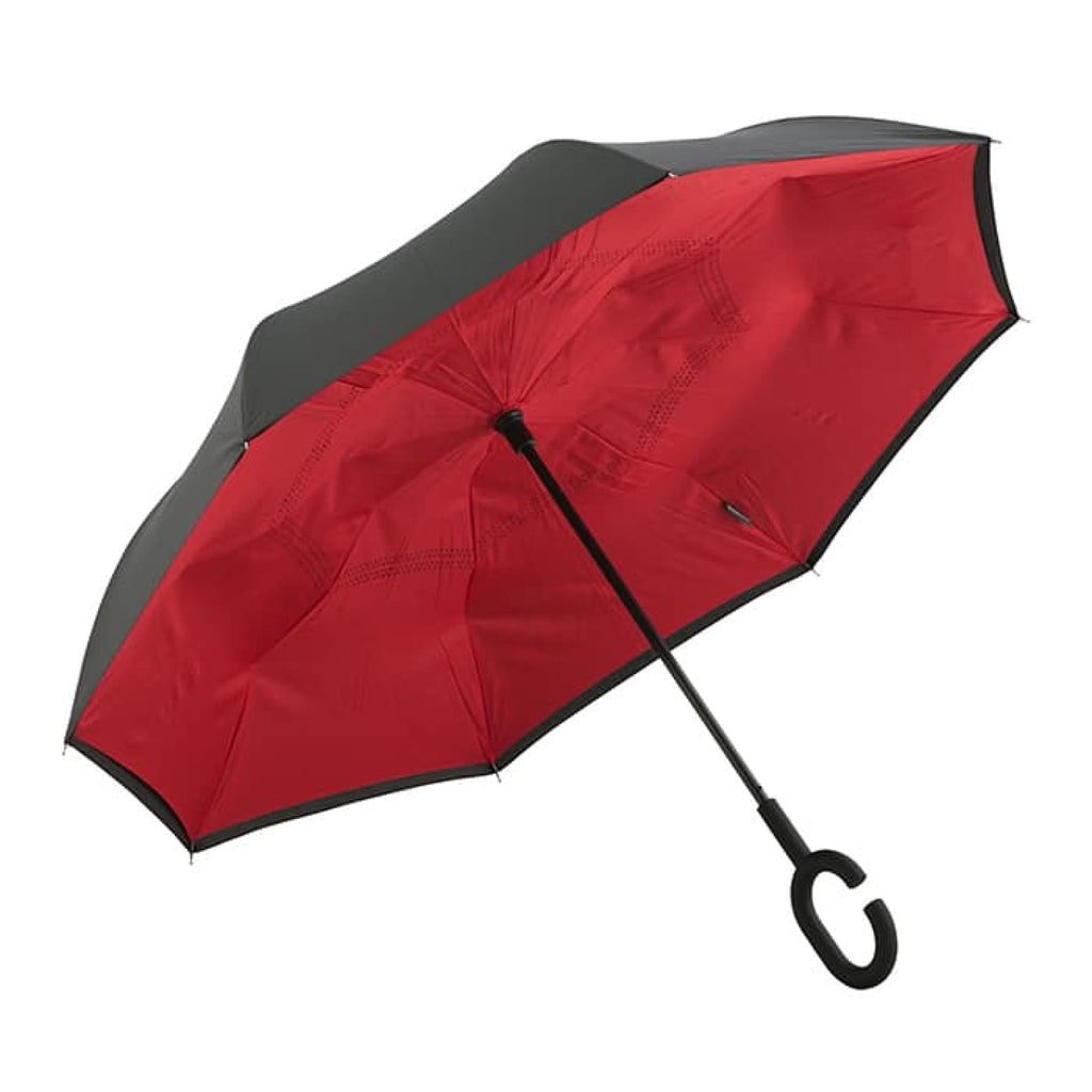 UPF50+ Clifton Outside-In Inverted Reverse Double Cover Black Red Umbrella