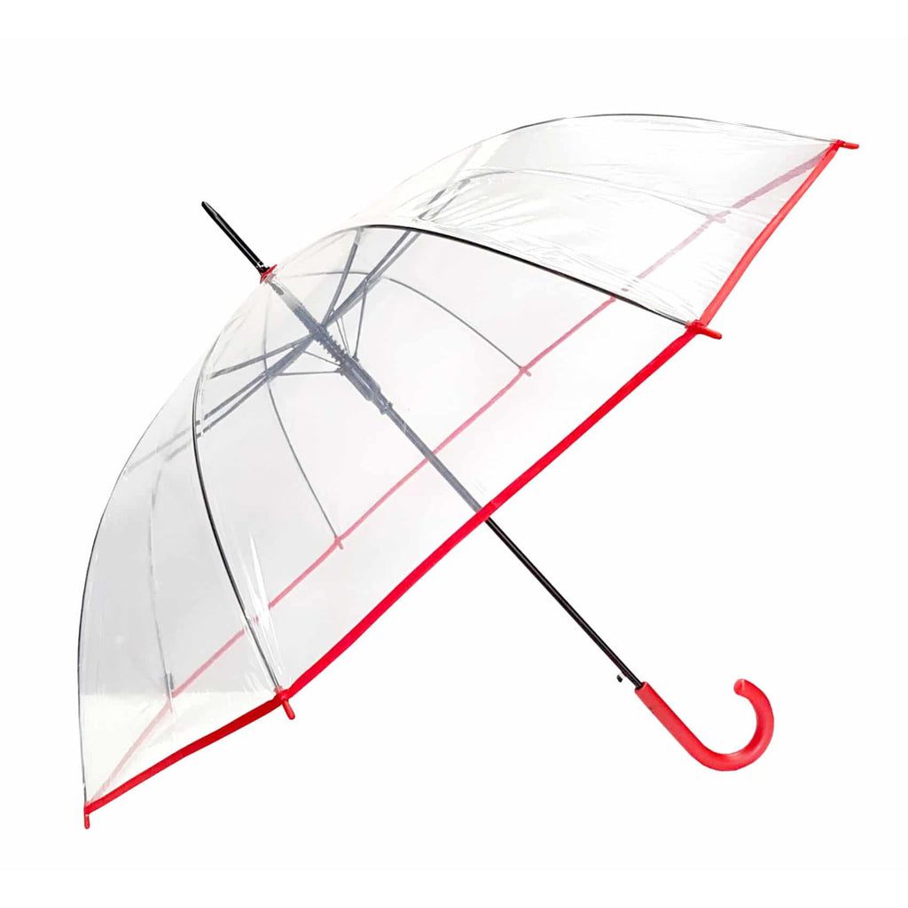 Shelta Auto Long POE Birdcage Clear Red Trim Umbrella