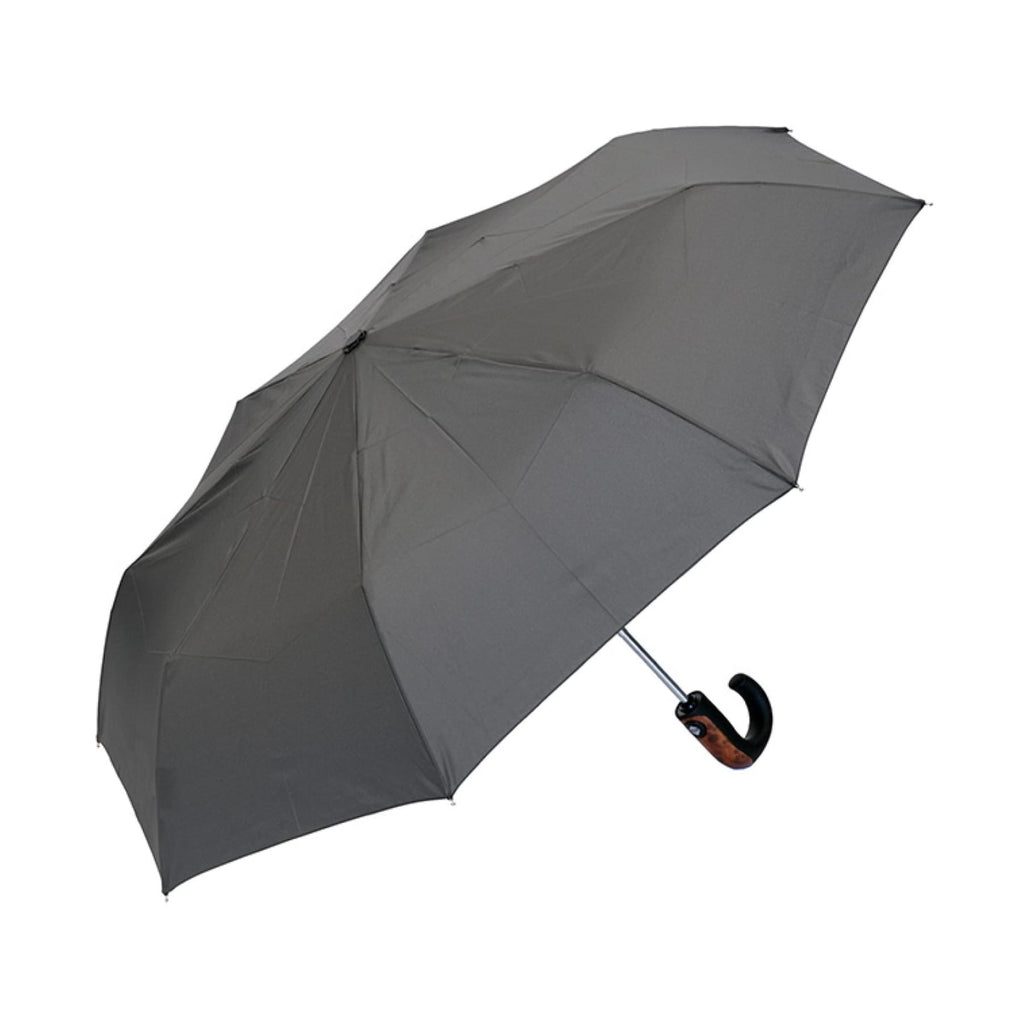 UPF50+ Clifton Auto Open Close Mens Folding Wood Trim Handle Charcoal Umbrella